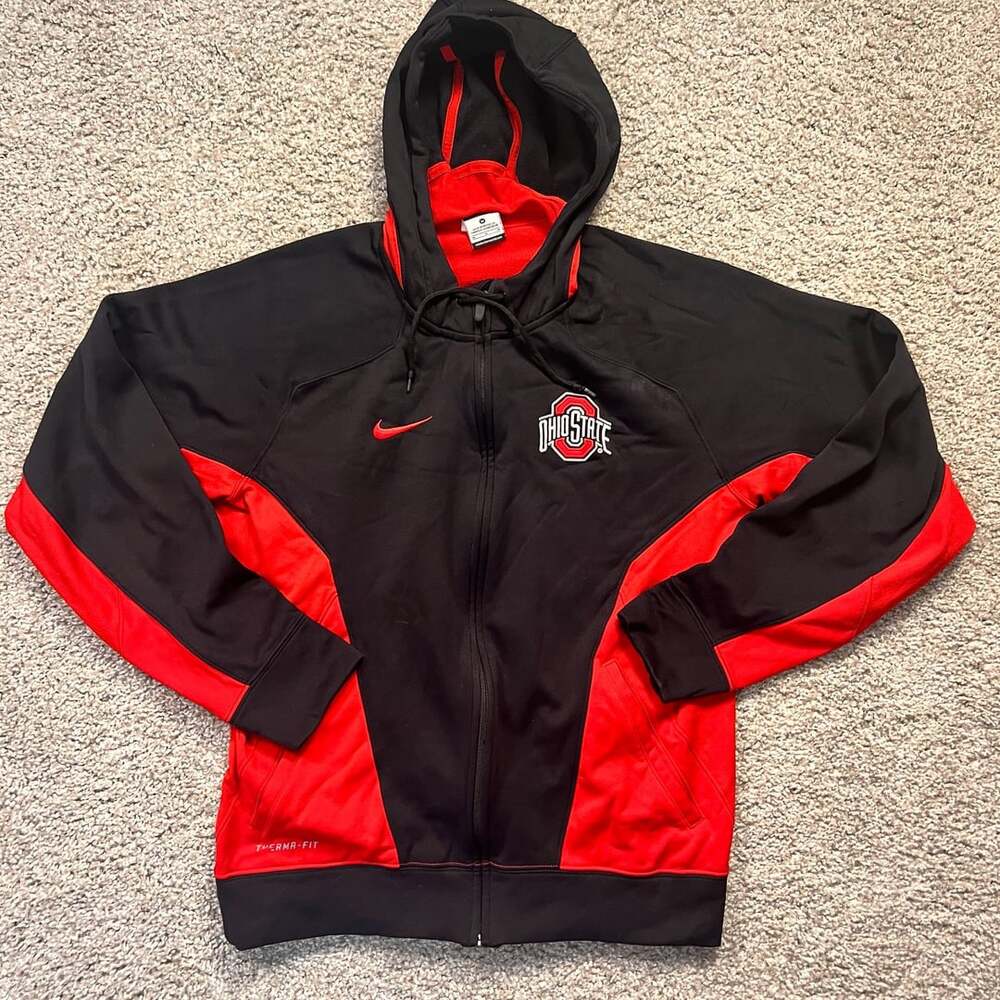 Nike Ohio State Therma-Fit Full Zip Hoodie Size M Black Red